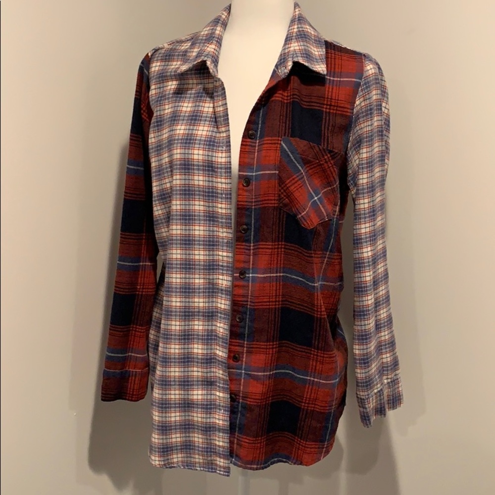 Mixed pattern oversized soft flannel shirt